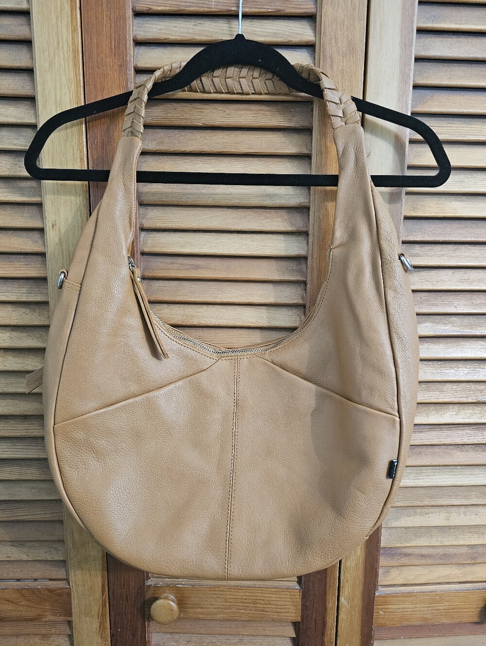 Tano Soft Italian Leather Half Moon Hobo Bag Whipstitch Handle Spacious Zip Tote